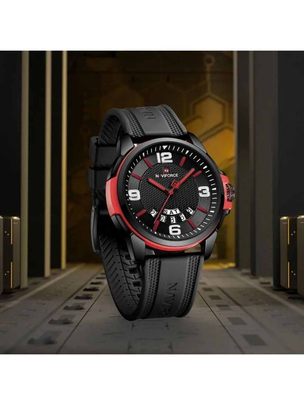 Unisex Black Red Analog Quartz Silicone Strap Military Waterproof Wrist Watch